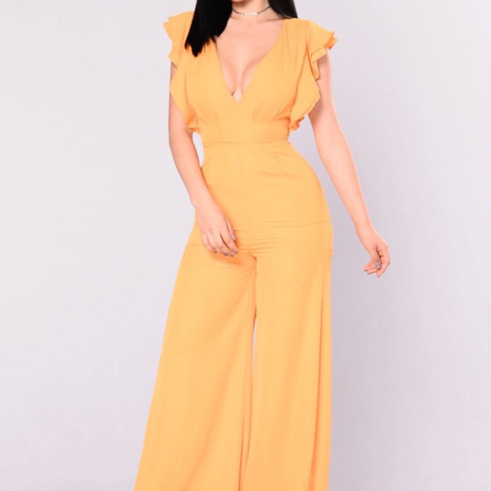Fashion Nova Mustard Ruffle Jumpsuit